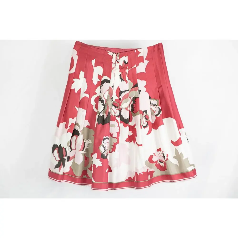 Elie Tahari Size 2 Silk Skirt A Line Lined Floral Red Pink